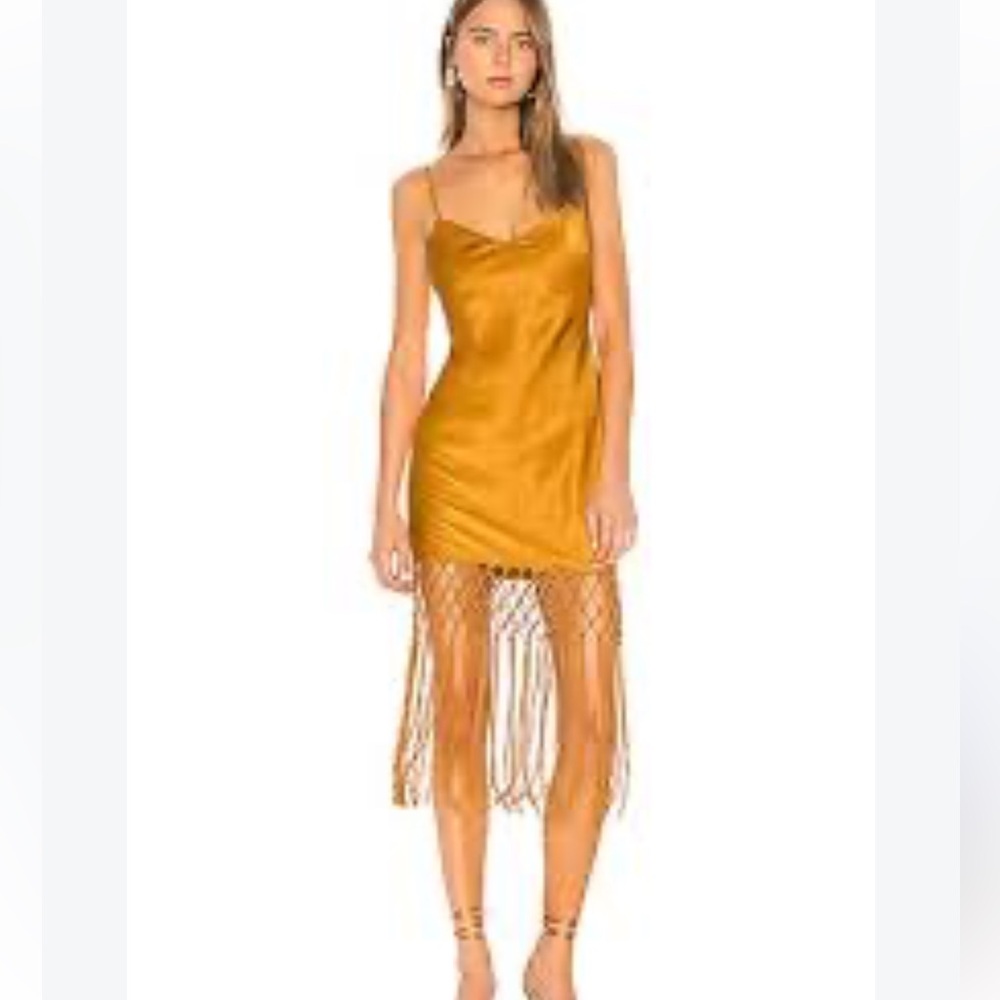 Camila Coelho / Chloe Gold Satin Fringe Dress size Small